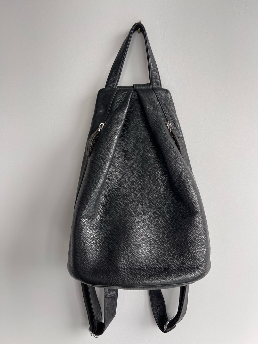 Black Pebbled Leather Backpack